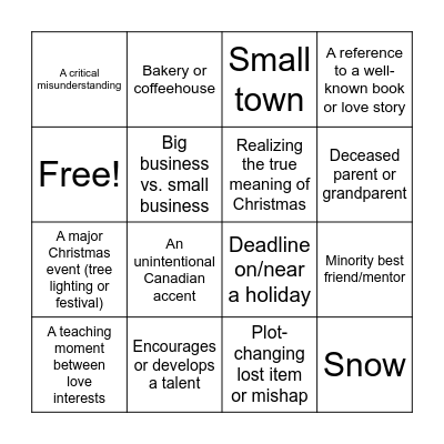 Christmas Movie Bingo Card