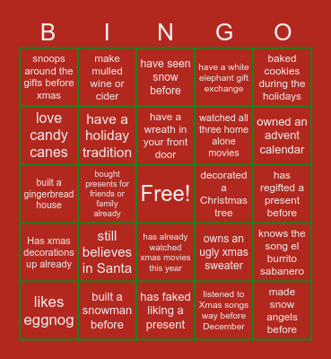 Reindeer Social Bingo Card