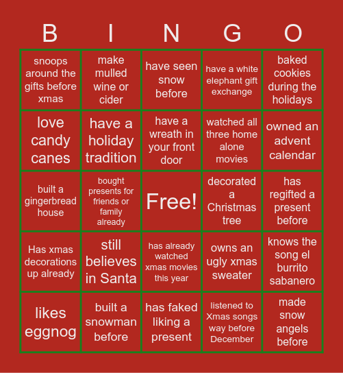 Reindeer Social Bingo Card