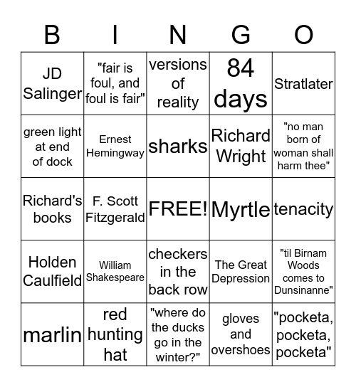 Rowe's Review Bingo Card