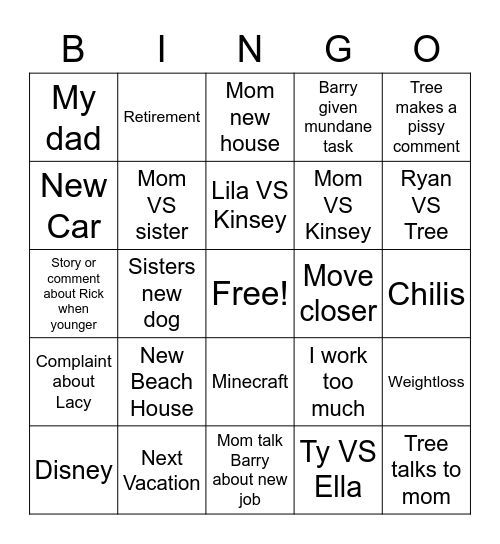 Family Bingo Card