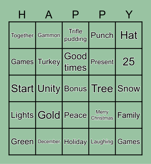 Family Bingo Card