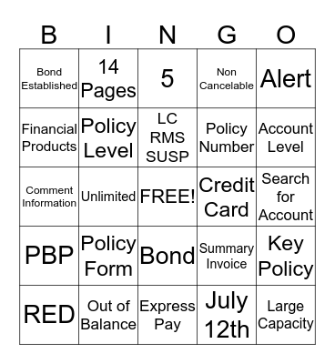 BOND 20 Bingo Card