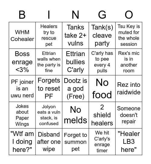 Under Raided 8 Man Bingo Card