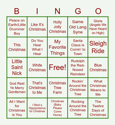 HH Christmas Song Bingo Card