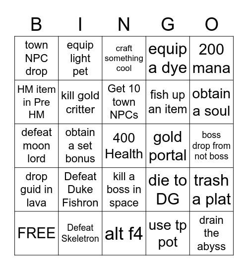 terraria randomizer Bingo Card