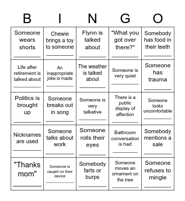 Family Christmas Bingo Card
