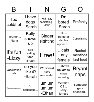 Blacksburg Christmas Bingo Card