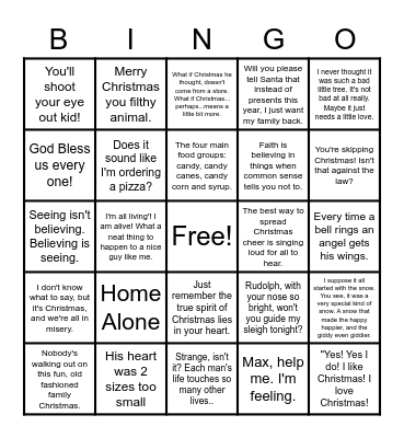 Christmas Movie Quotes Bingo Card