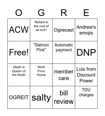 Energy Okra Bingo Card