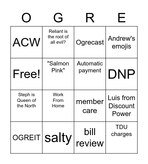 Energy Okra Bingo Card