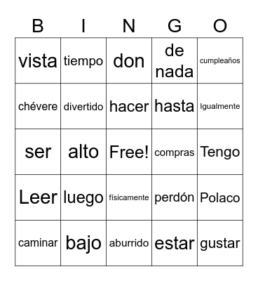 Yu Xi Chi Bingo Card