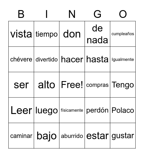 Yu Xi Chi Bingo Card