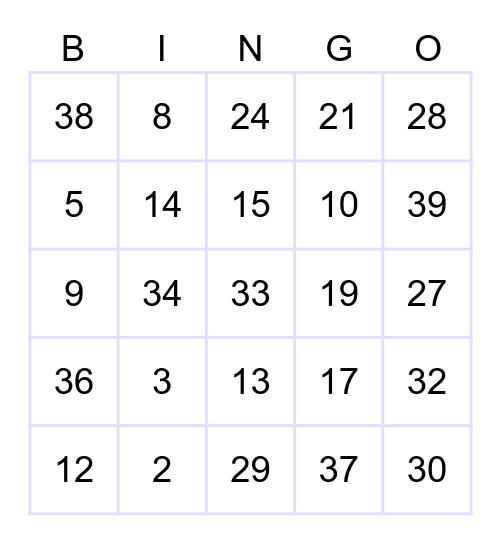 Kumon Bingo Card