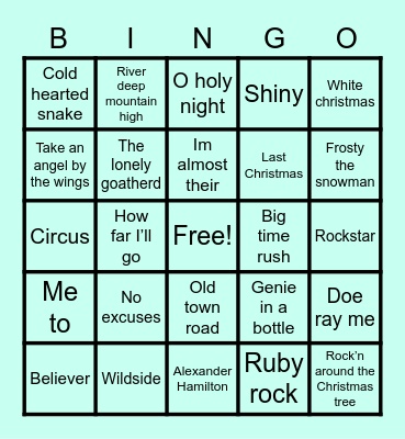 Songs Bingo Card