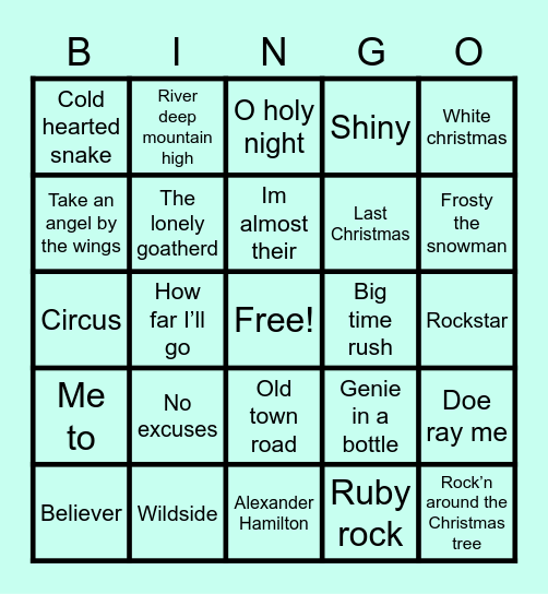 Songs Bingo Card