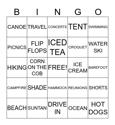 LAZY DAYS OF SUMMER Bingo Card