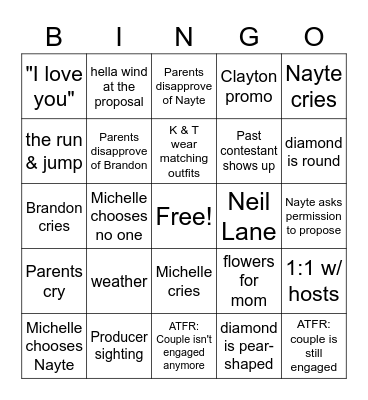 Bachelorette Finale! Bingo Card