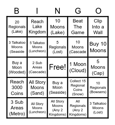 Super Mario Odyssey Challenges Bingo Card