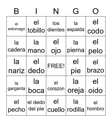 El Cuerpo Bingo Card