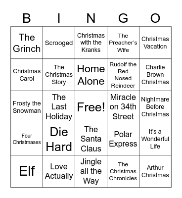 Christmas Movie Bingo Card