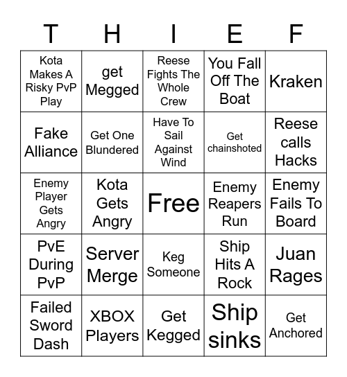 Sea of Thieves Bingo Card