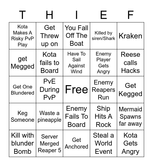 Sea of Thieves Bingo Card