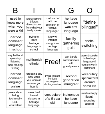 heritage speaker bingo Card