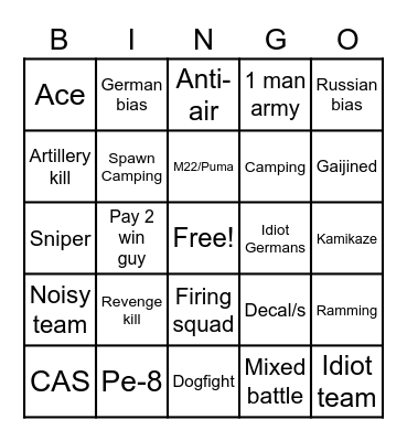 War Thunder Bingo Card