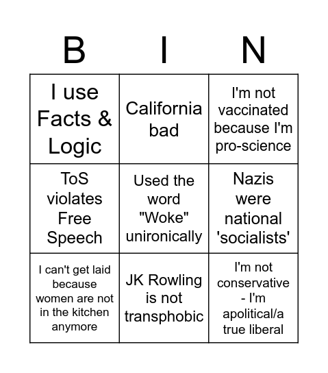 Cafe Bingo - Conservative Edition! Bingo Card