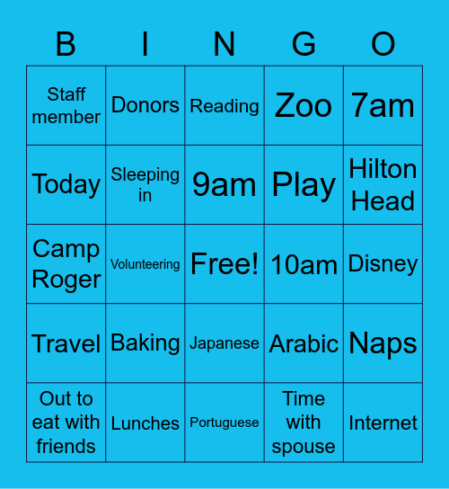 Maribeth and Dale's Retirement Bingo Card