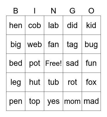 Reading Bingo! Bingo Card