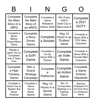 2022 Gaming Bingo Card