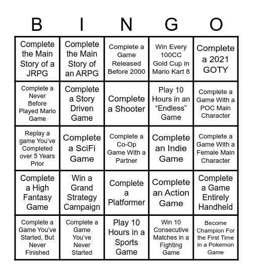 2022 Gaming Bingo Card