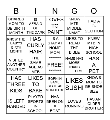 BABY BINGO Card