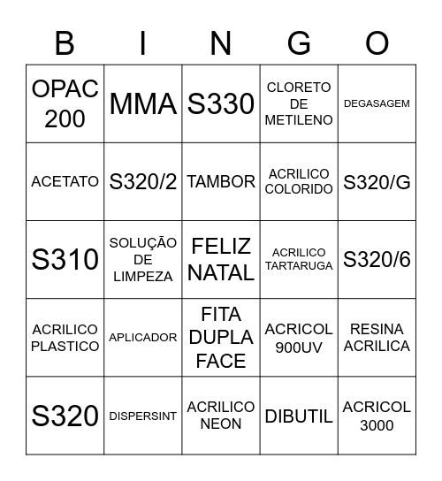 BINGO DA SINTEGLAS Bingo Card