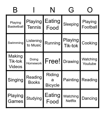 What do they like to do? Bingo Card