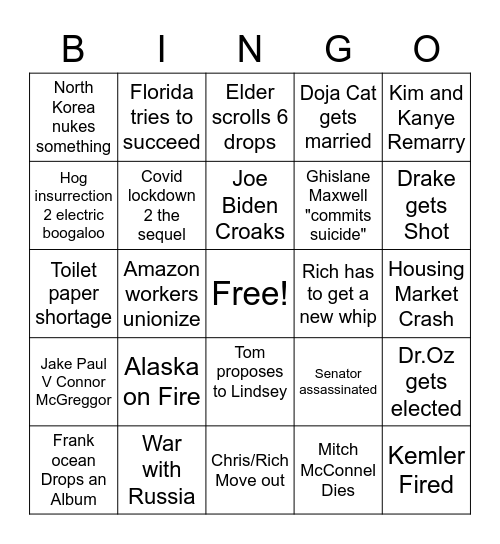 2022 Bingo Card