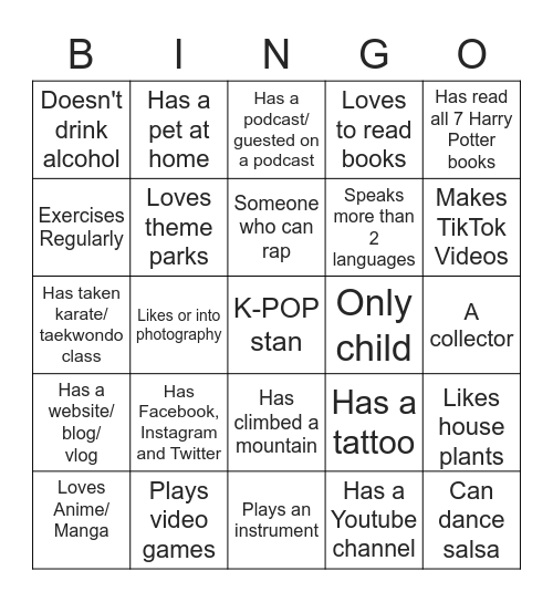 User/Account Bingo Card