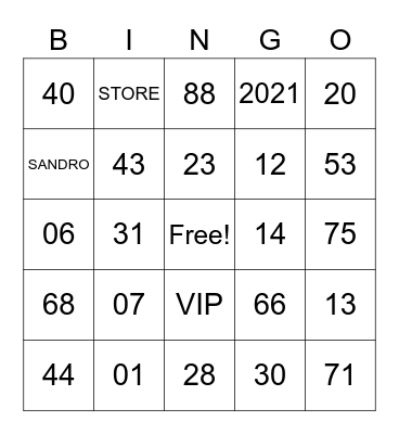 LOJA SANDRO STORE VIP Bingo Card