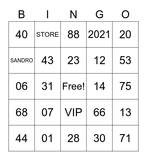 LOJA SANDRO STORE VIP Bingo Card