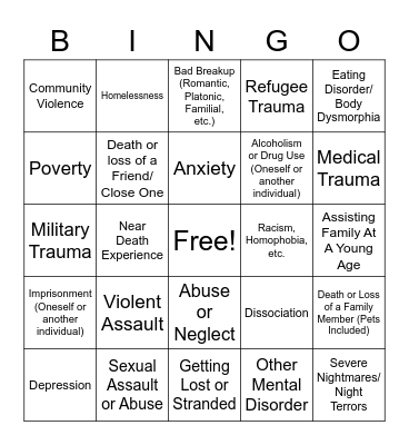 Trauma Bingo! Bingo Card