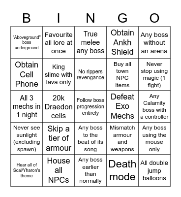 Calamity Bingo Card