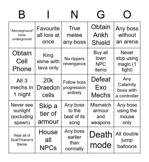 Calamity Bingo Card