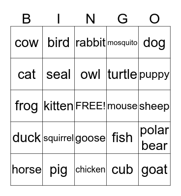 ANIMALS Bingo Card