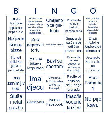Factory Xmas Bingo Card