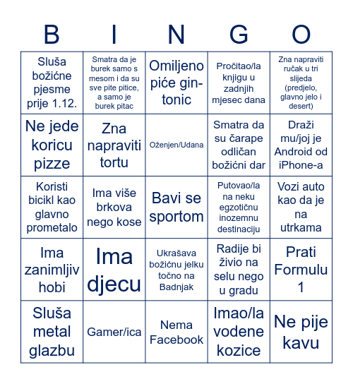 Factory Xmas Bingo Card