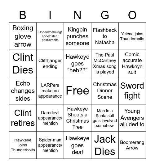 Hawkeye Finale Bingo Card