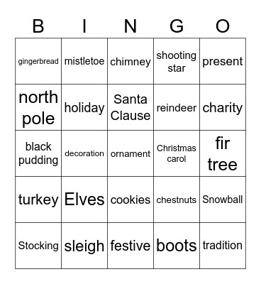 Christmas Time Bingo Card