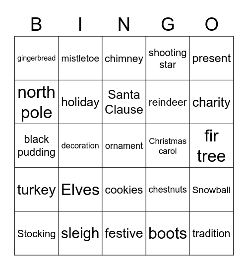 Christmas Time Bingo Card